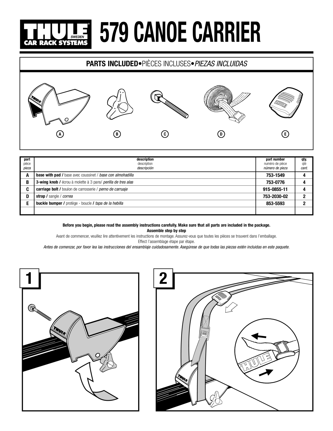 Thule 579 manual Buckle bumper / protège boucle / tapa de la hebilla, Part number 