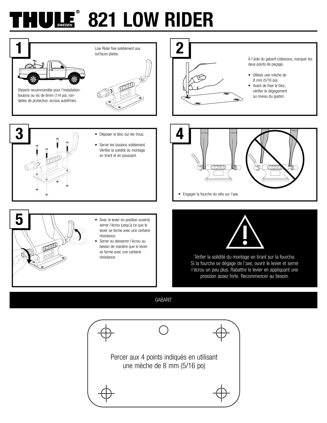 Thule 821 manual Gabarit 