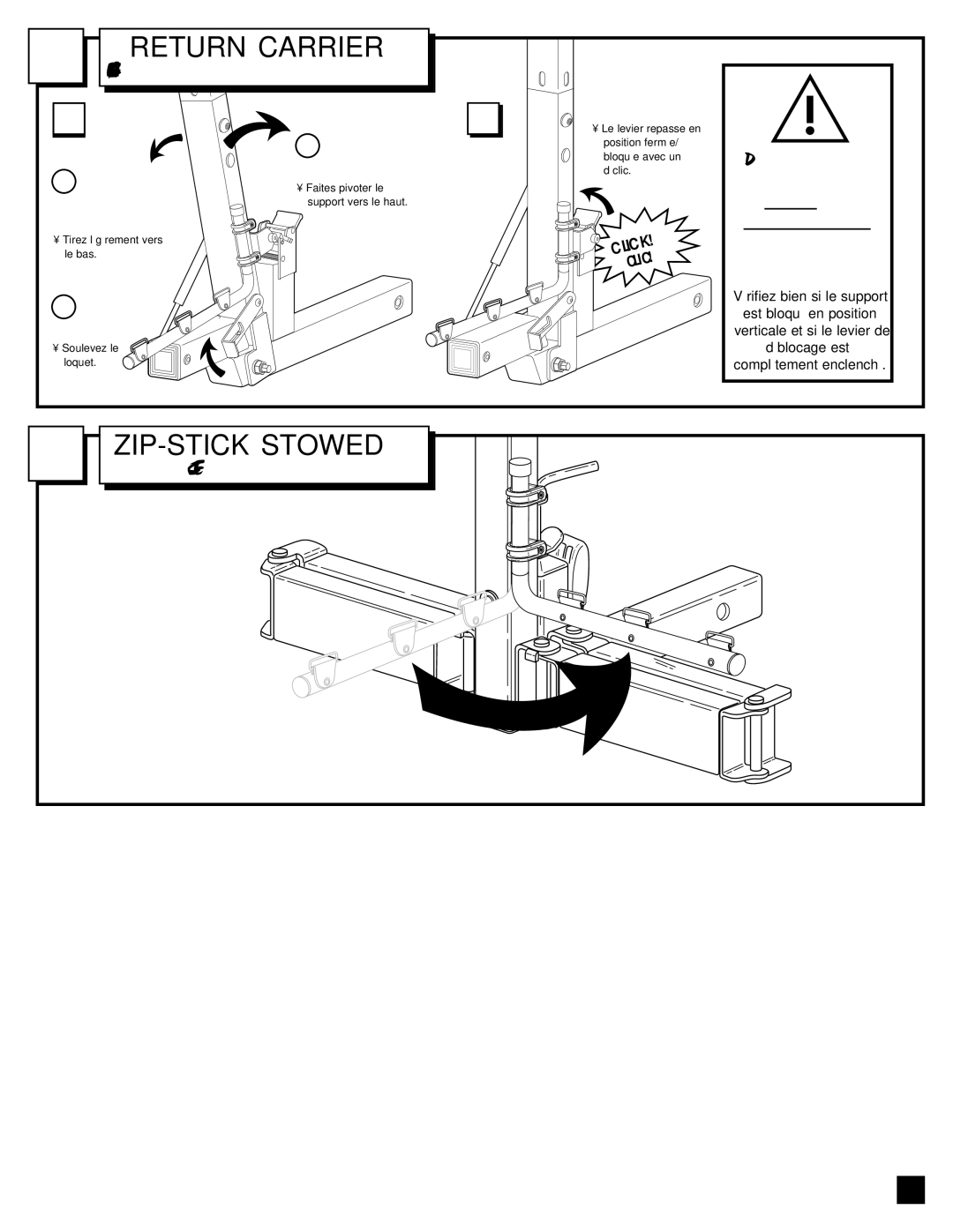 Thule 938 manual Return Carrier, ZIP-STICK Stowed, Retour EN Position Verticale 