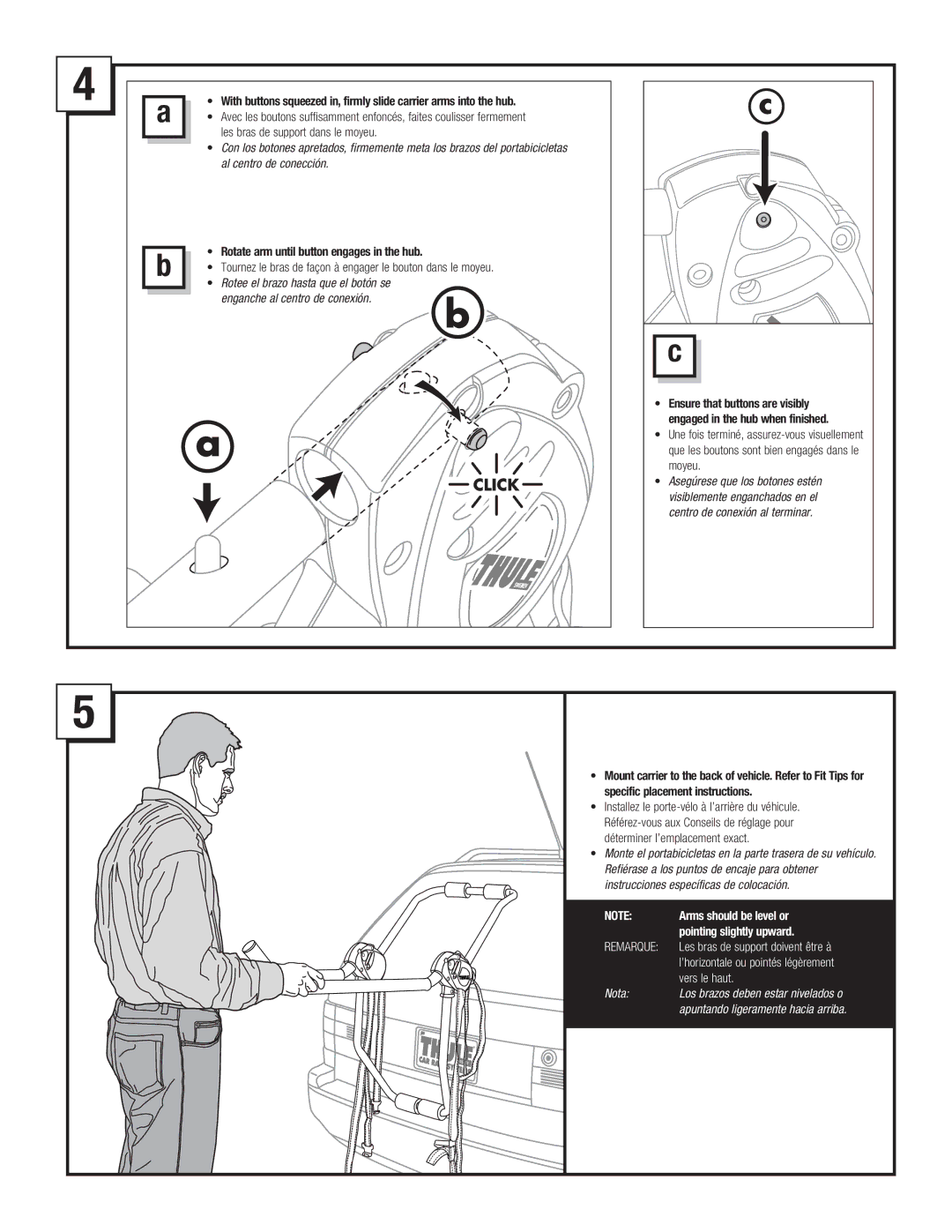 Thule 960 Freeway manual Arms should be level or 