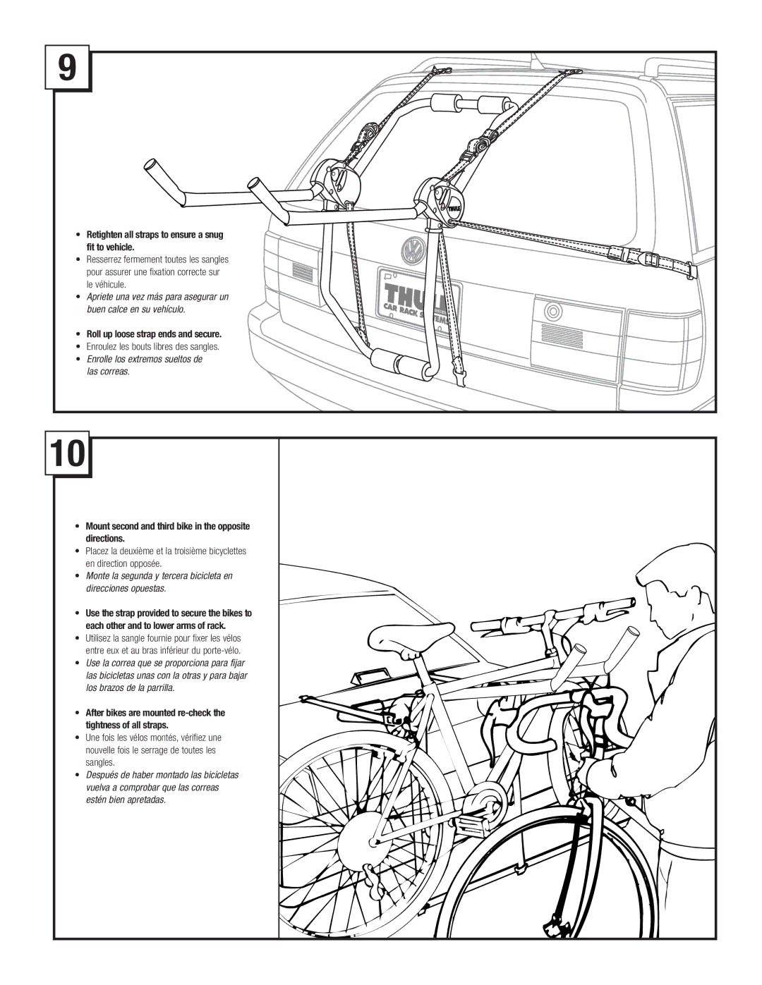 Thule 960 Freeway manual Retighten all straps to ensure a snug fit to vehicle 