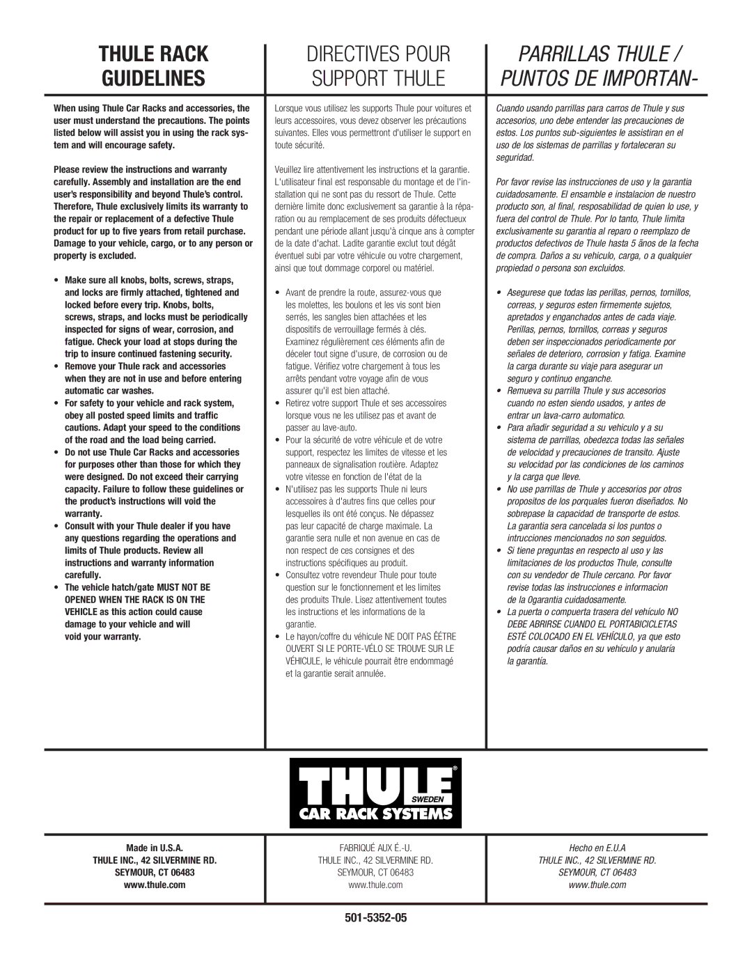 Thule 960 Freeway manual Thule Rack 