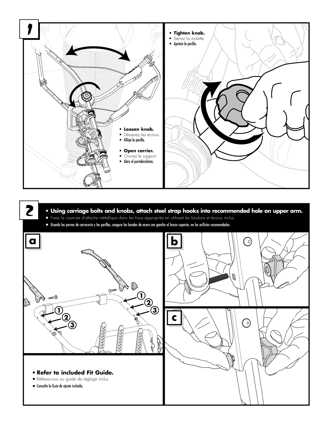 Thule 966, 965 manual Tighten knob, Apriete la perilla 