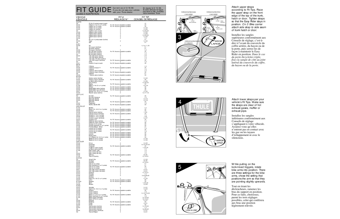 Thule 977, 978 manual Acura, Audi, Bmw, Buick, Cadillac, Chevrolet, Chrysler, Dodge, Ford 