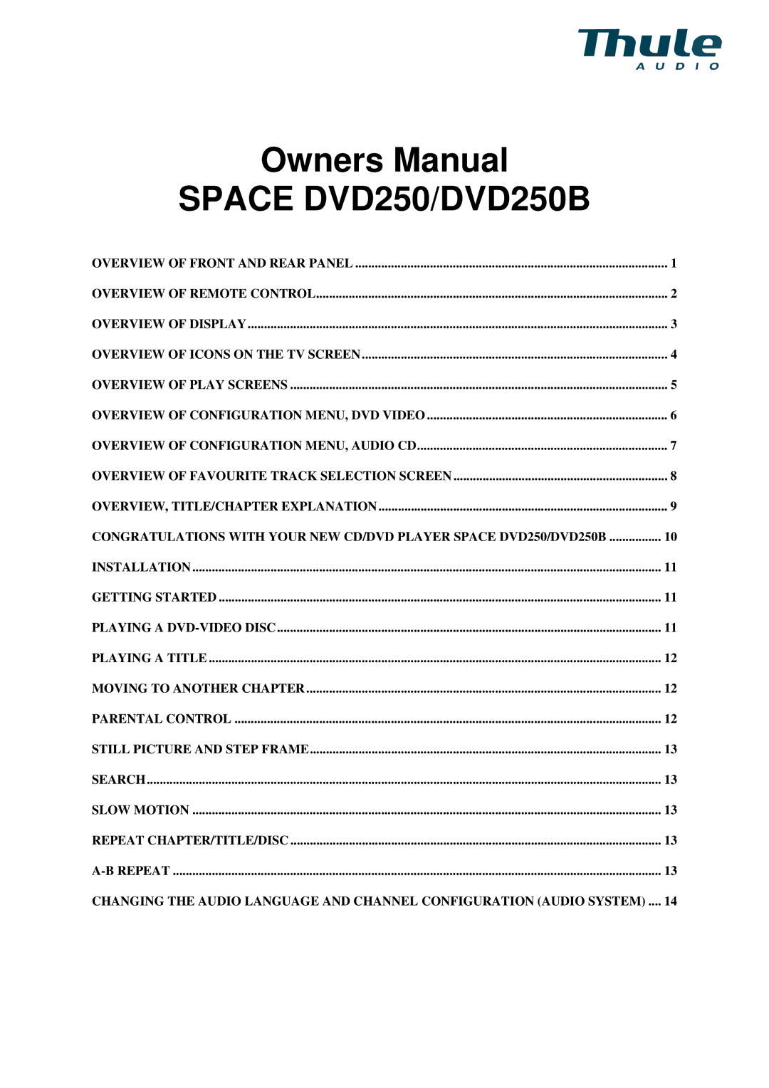 Thule owner manual Space DVD250/DVD250B 