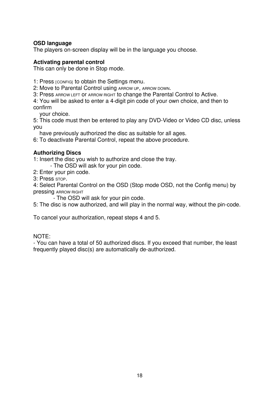 Thule DVD250/DVD250B owner manual OSD language, Activating parental control, Authorizing Discs 