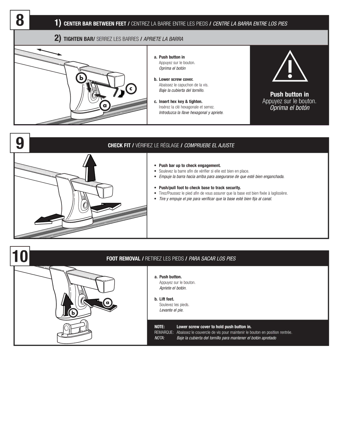 Thule TK12 Check FIT / Vérifiez LE Réglage / Compruebe EL Ajuste, Foot Removal / Retirez LES Pieds / Para Sacar LOS Pies 