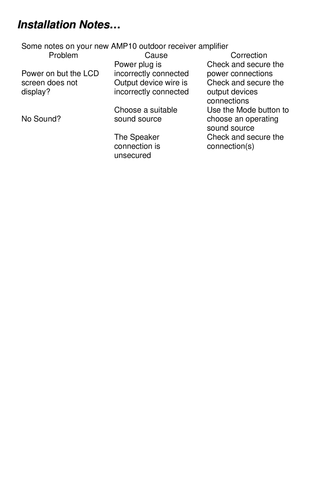 TIC manual Installation Notes…, Some notes on your new AMP10 outdoor receiver amplifier… 