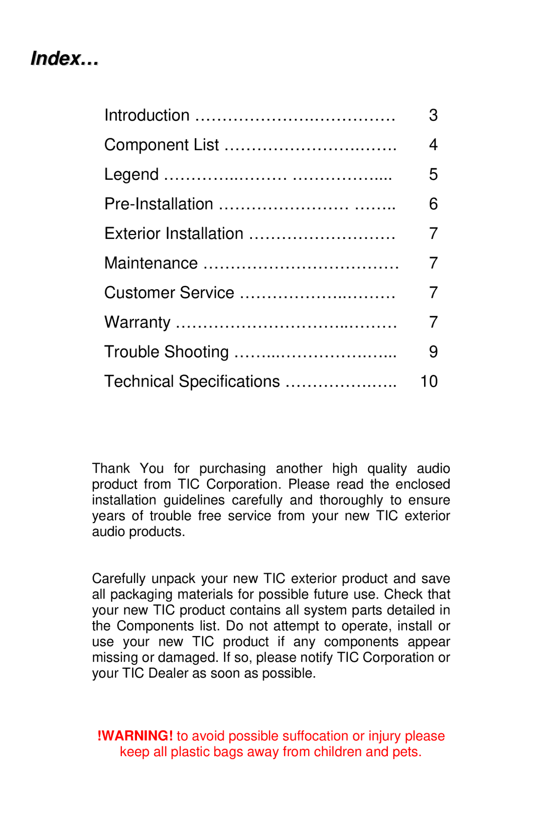 TIC AMP10 manual Index… 