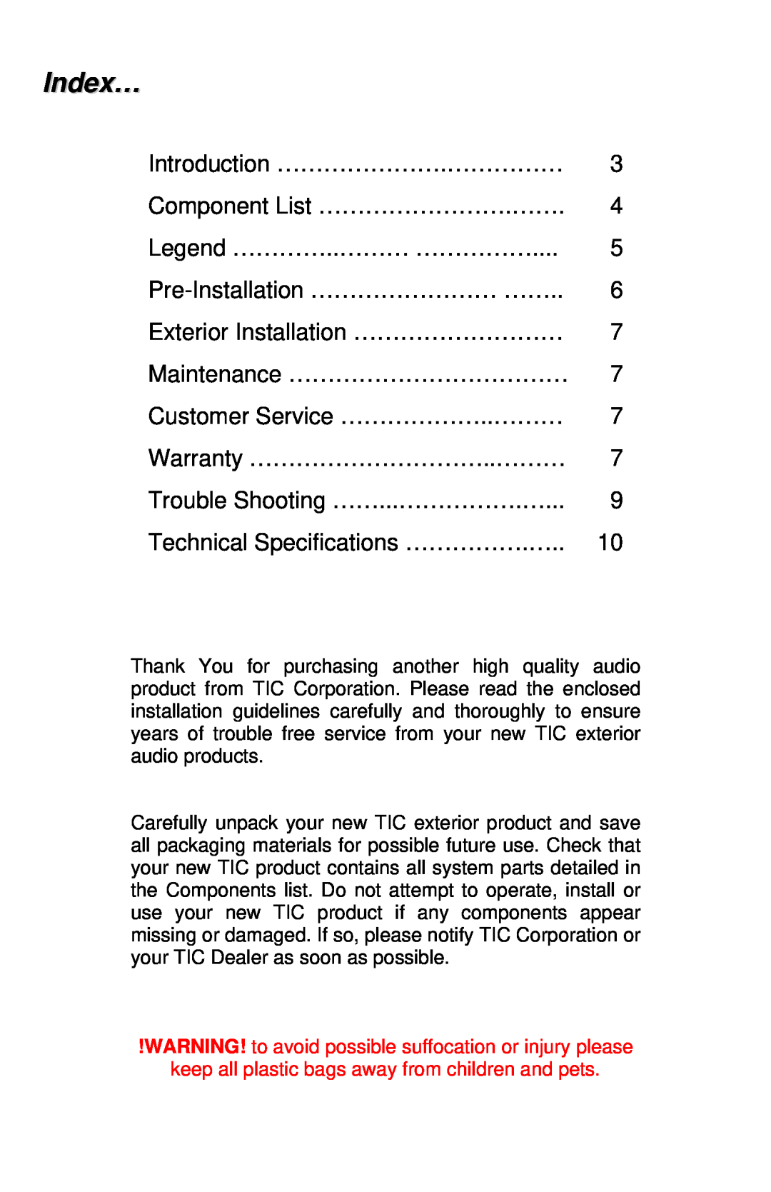 TIC AMP10 manual Index… 