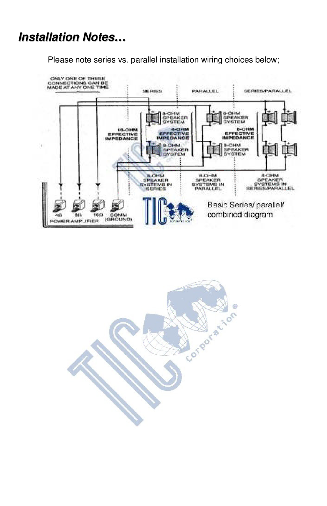 TIC ASP100, AS P25, ASP60, ASP120 manual Installation Notes… 