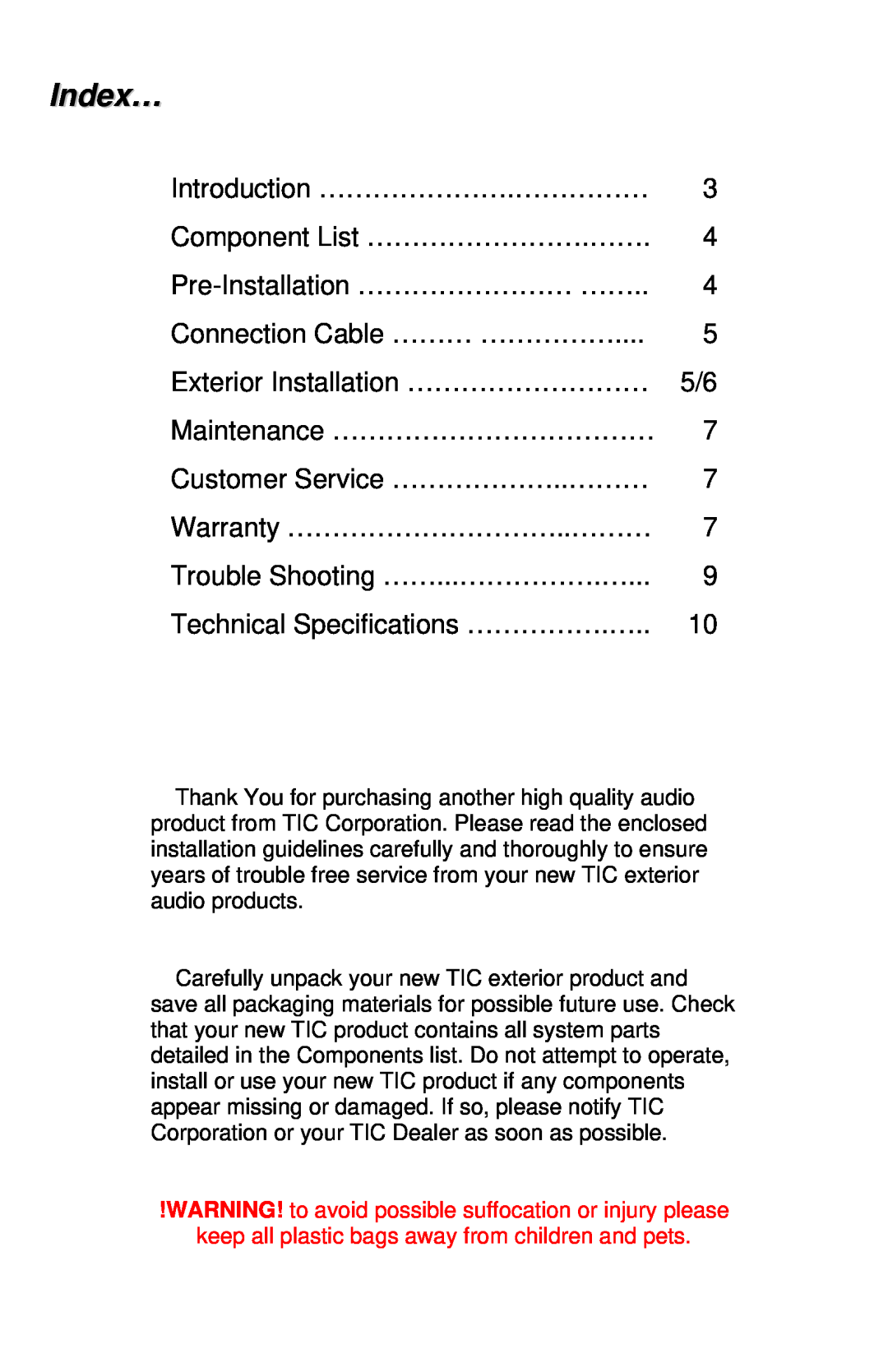 TIC TFS12 manual Index… 