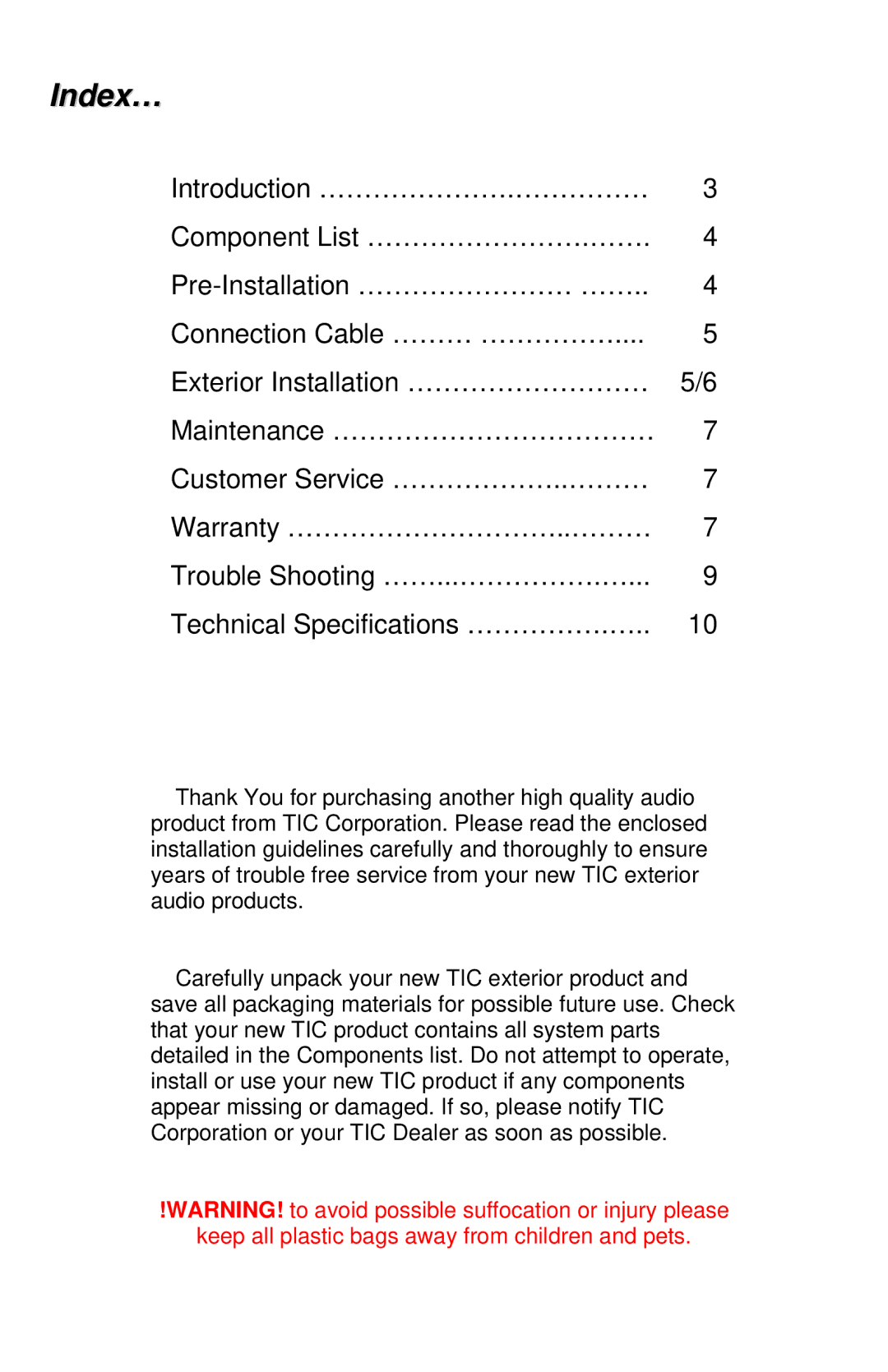 TIC TFS15, TFS14 manual Index… 