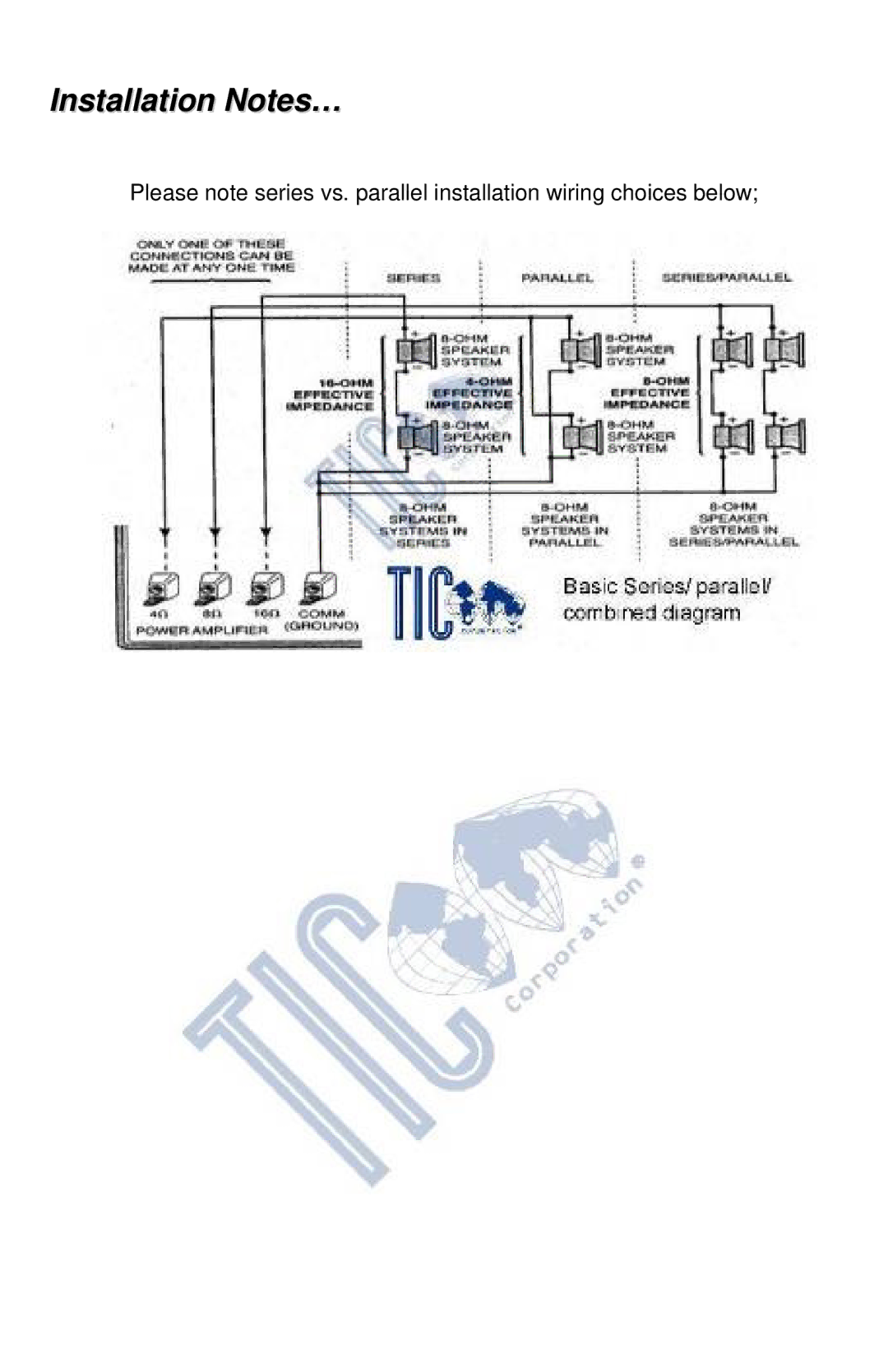 TIC TFS14, TFS15 manual Installation Notes… 