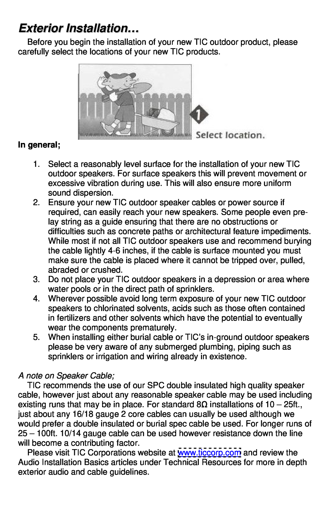 TIC TFS0, TFS5 manual Exterior Installation…, In general 