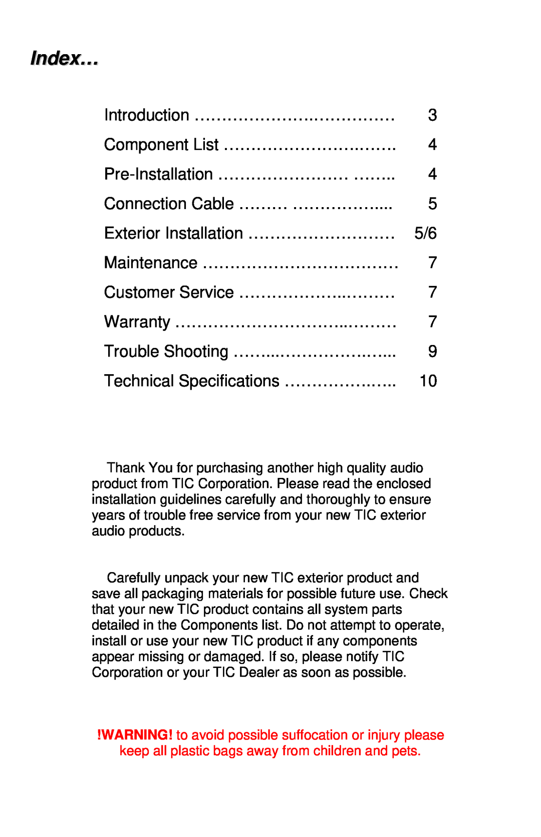 TIC GS50, TFS50 manual Index… 
