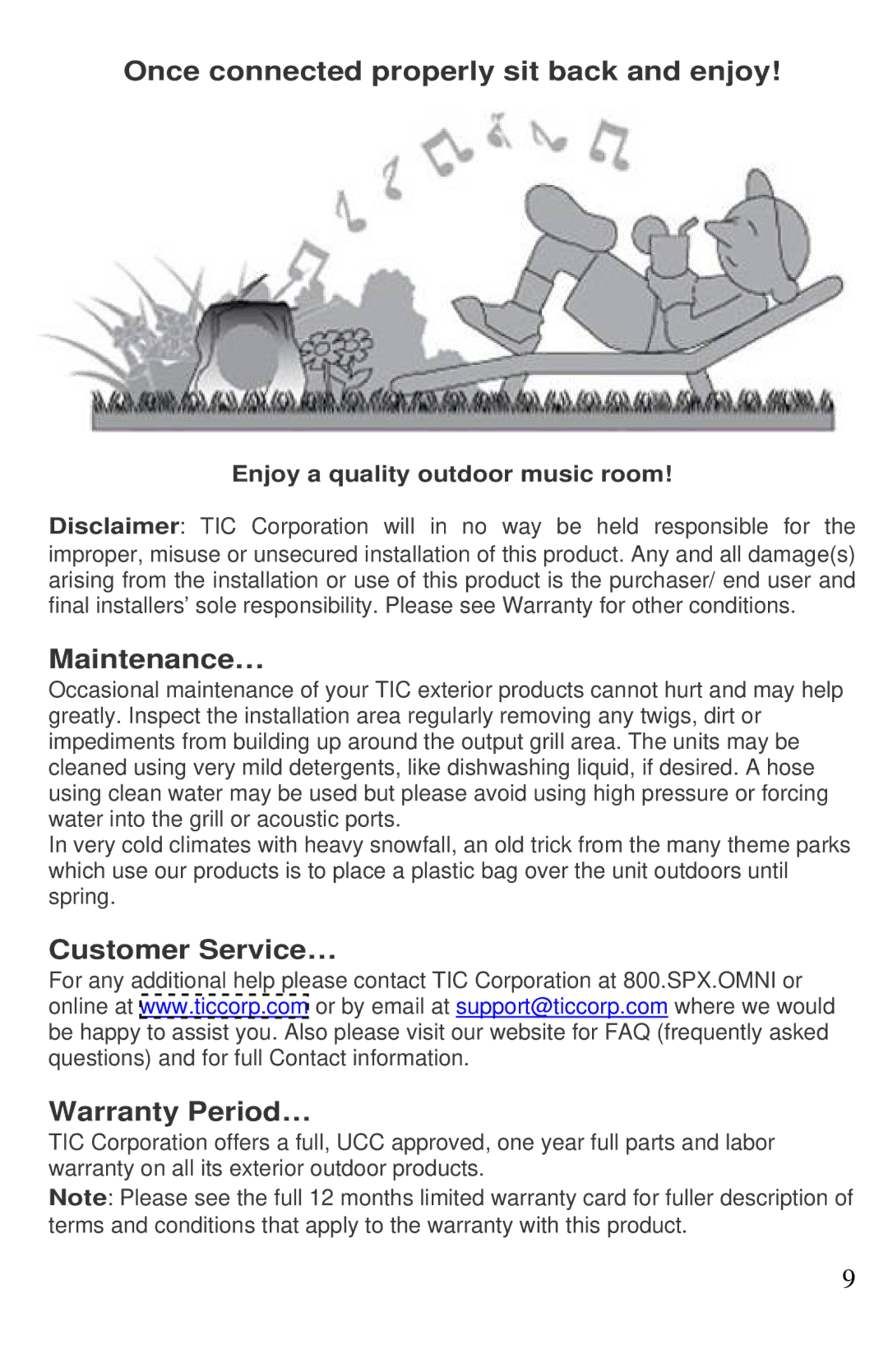 TIC WRS010 manual Once connected properly sit back and enjoy, Enjoy a quality outdoor music room 
