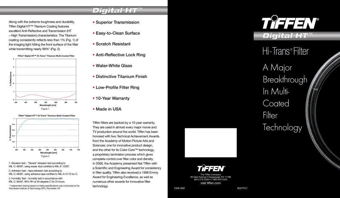 Tiffen 0308-30M BDHTFILT specifications Wavelength nm 