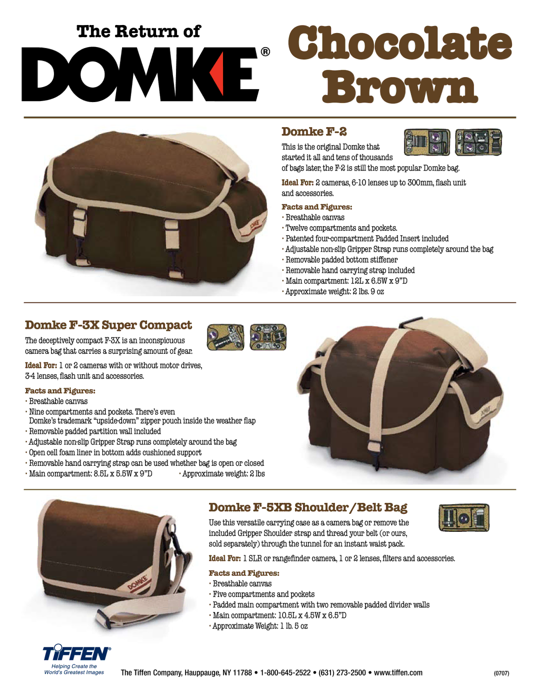 Tiffen manual Brown, Domke F-2, Domke F-3X Super Compact, Domke F-5XB Shoulder/Belt Bag 