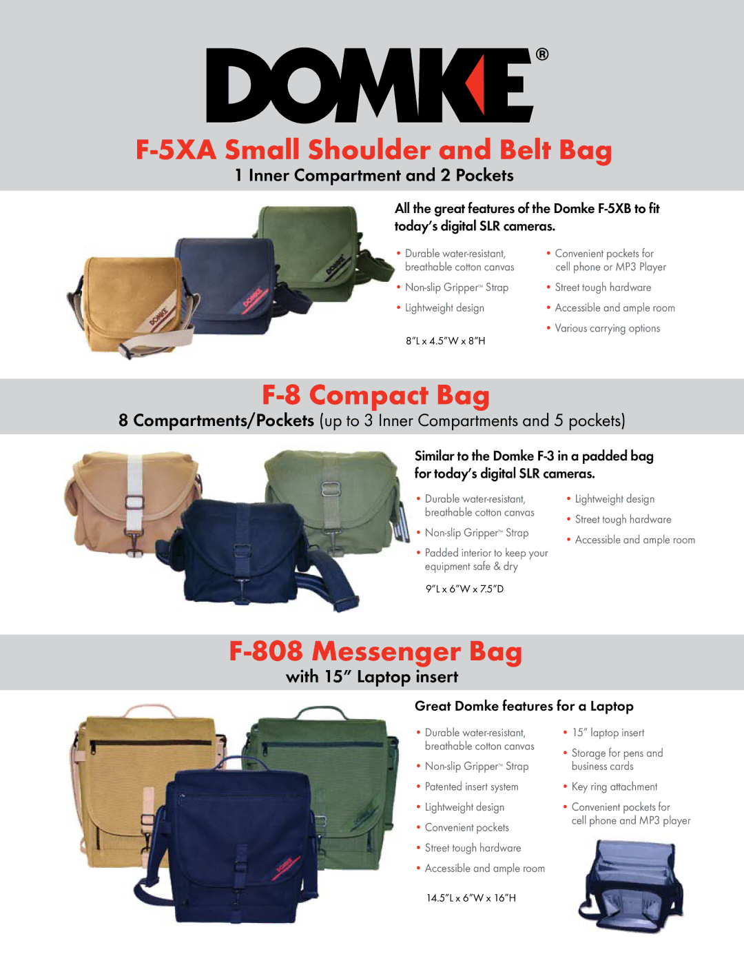 Tiffen F-903, F-5XA manual 5XA Small Shoulder and Belt Bag, Compact Bag, Messenger Bag, Inner Compartment and 2 Pockets 