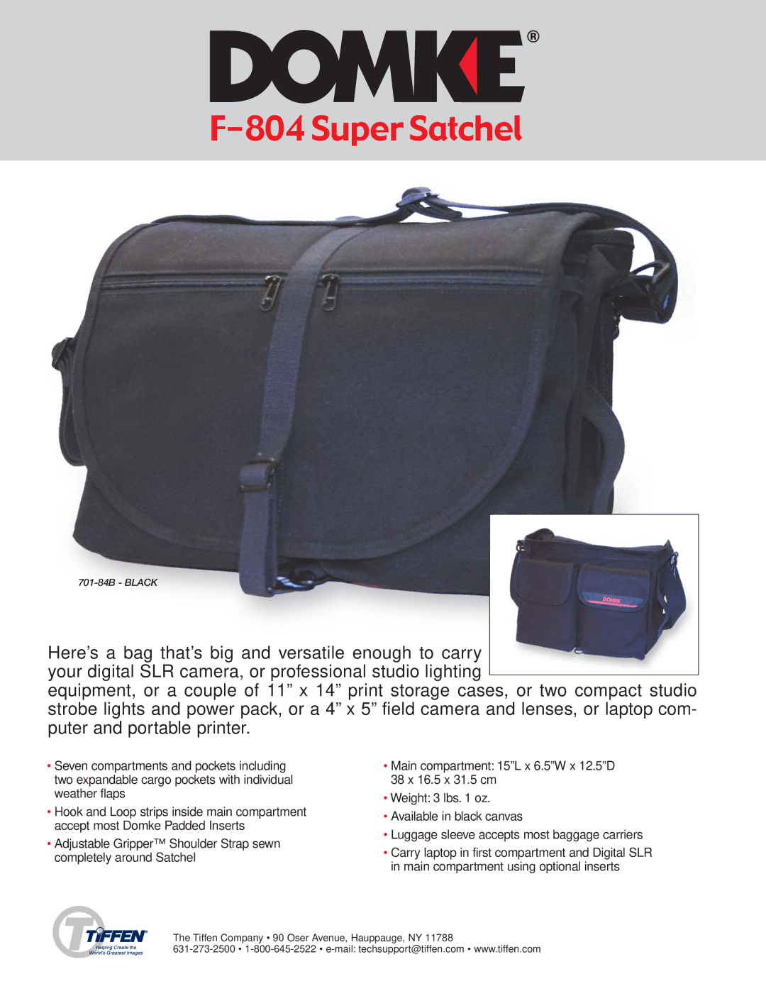 Tiffen F-804 manual Super Satchel 