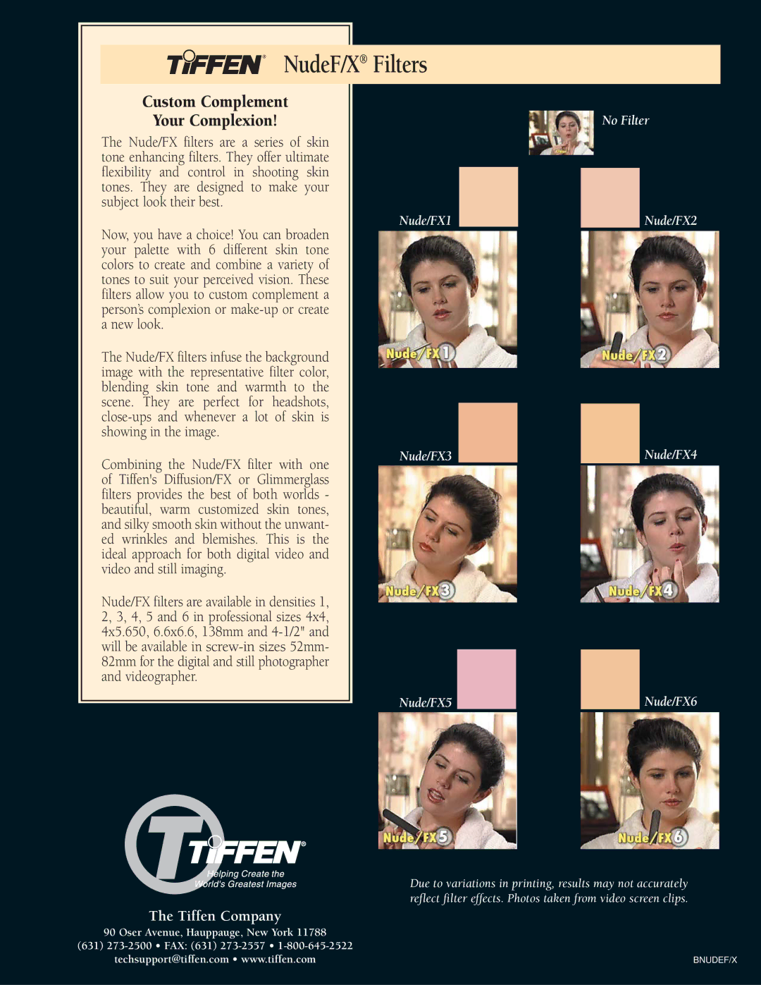 Tiffen Nude/FX Filter manual NudeF/X Filters, Custom Complement Your Complexion, Nude/FX1 No Filter Nude/FX2 