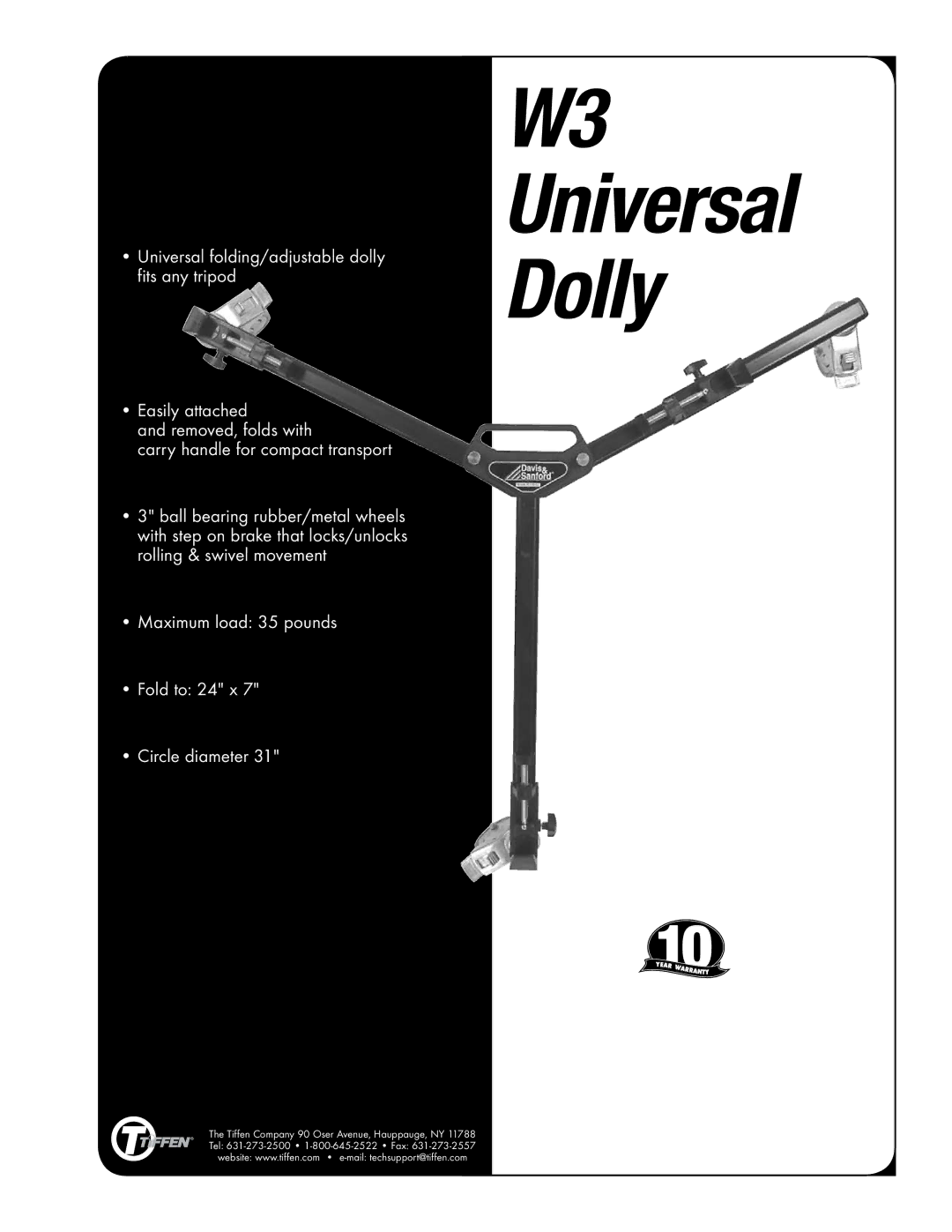 Tiffen W3 manual Universal Dolly 