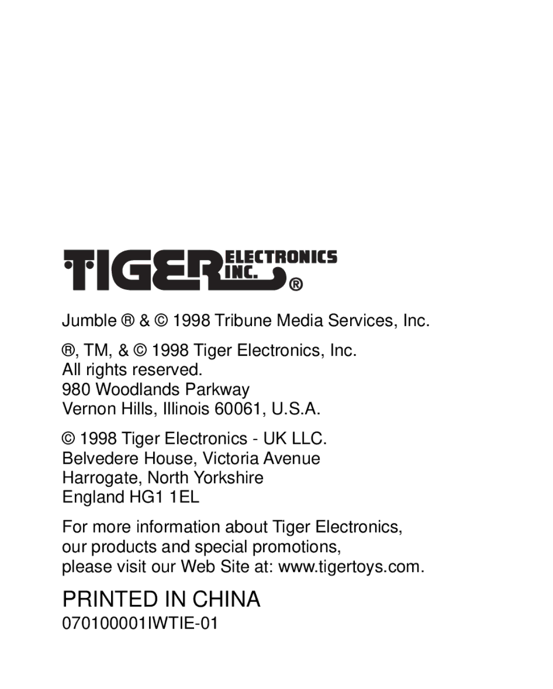 Tiger 07-010 manual 