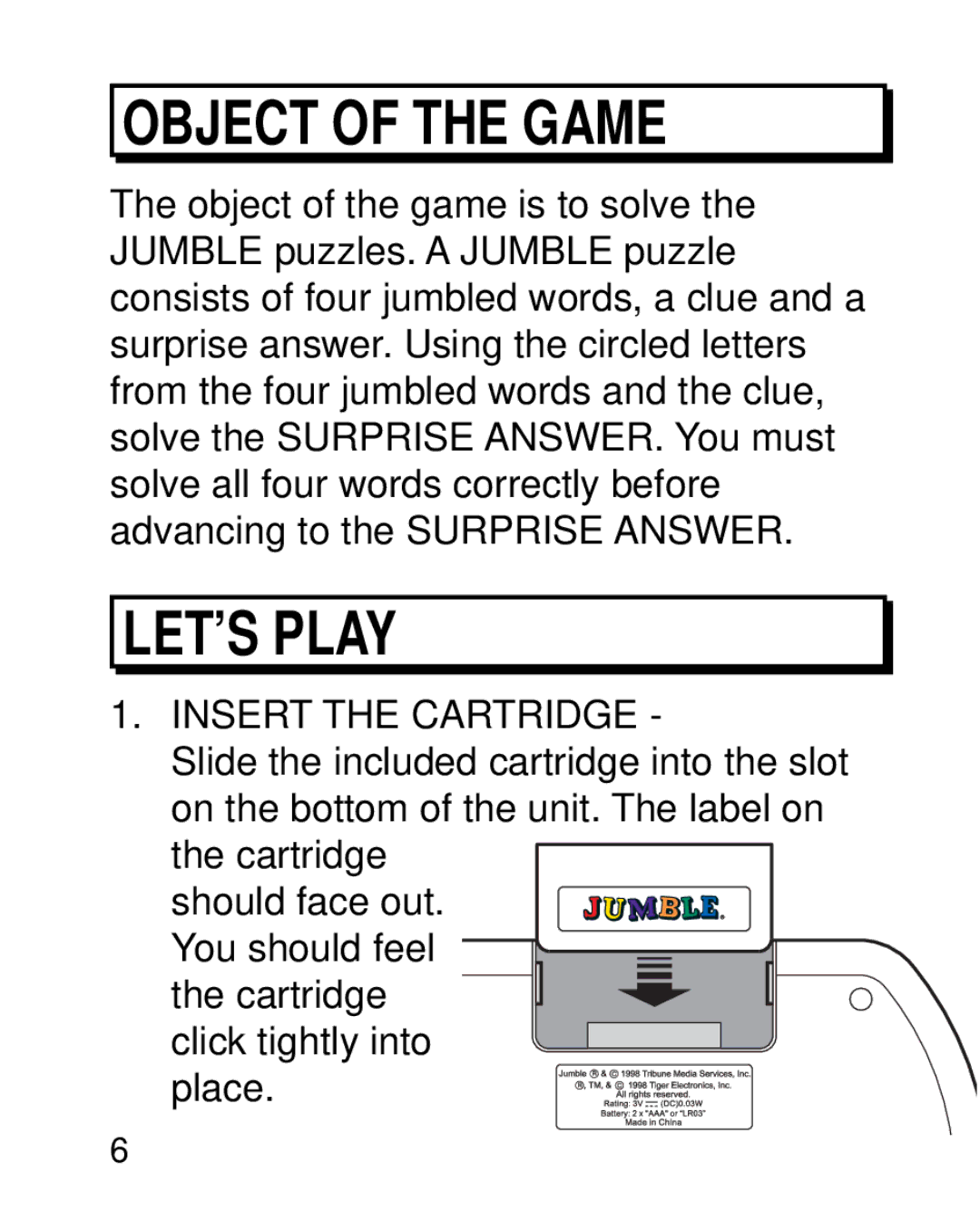 Tiger 07-010 manual Object of the Game 