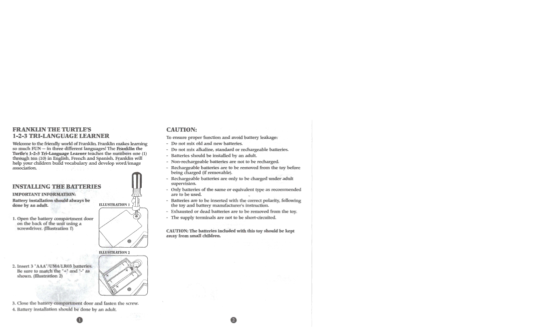 Tiger 1-2-3 Tri Language Learner manual 