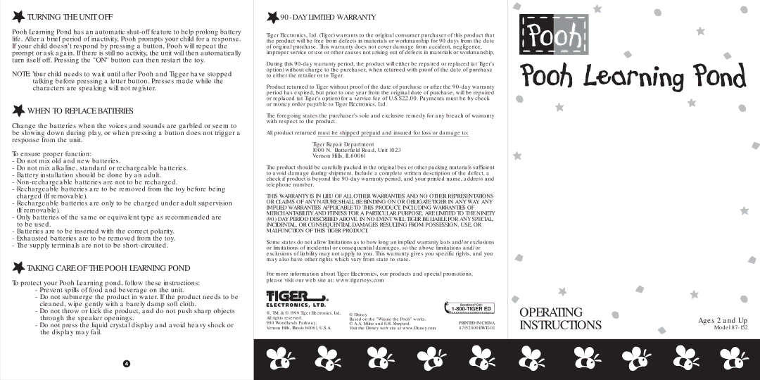 Tiger 187-152 operating instructions Turning the Unit OFF, When to Replace Batteries 