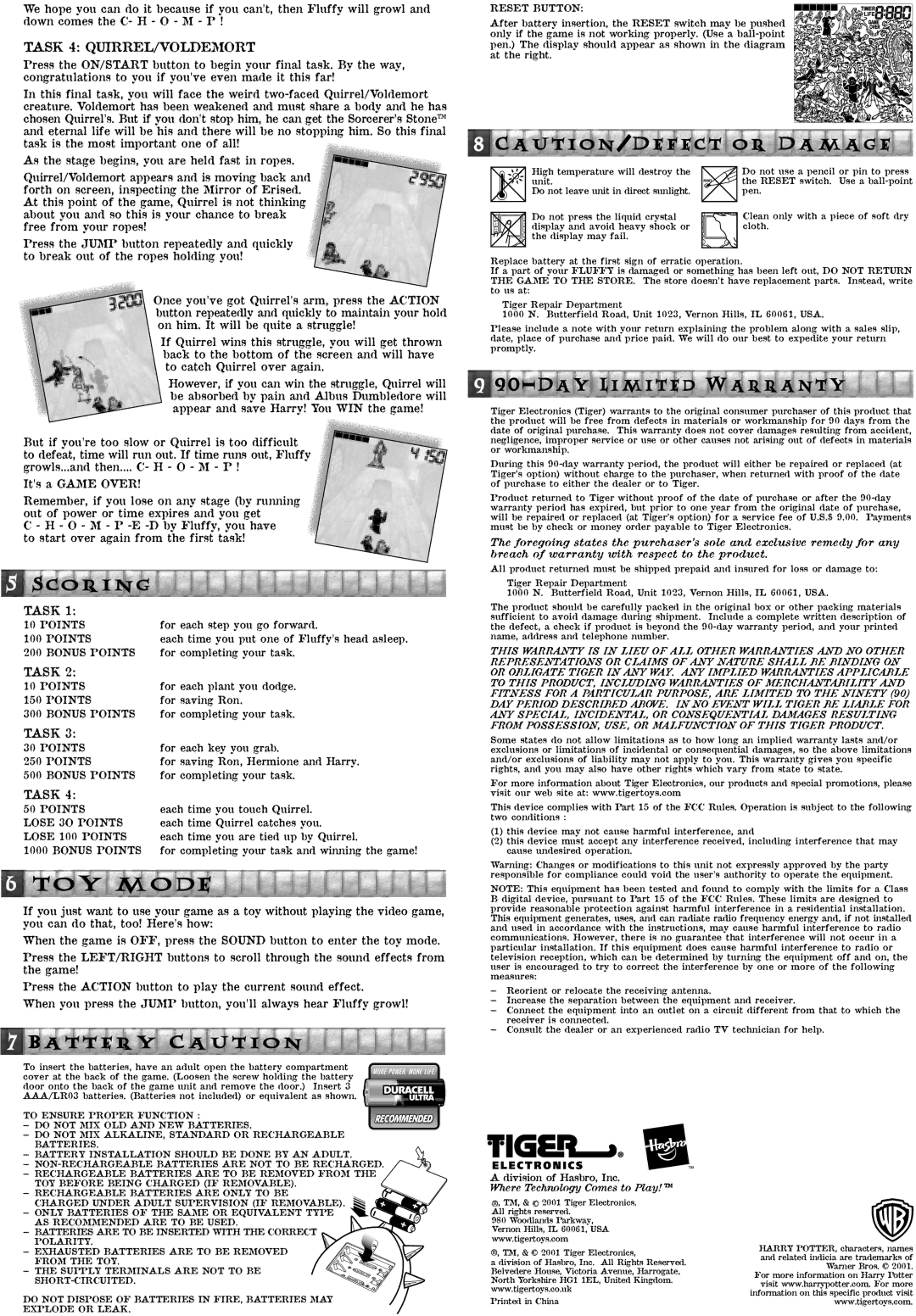 Tiger 36295 manual Scoring, Task 4 QUIRREL/VOLDEMORT 