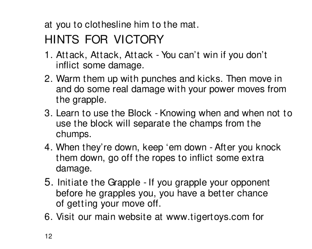 Tiger 60-052 manual O R I N G, Hints for Victory 