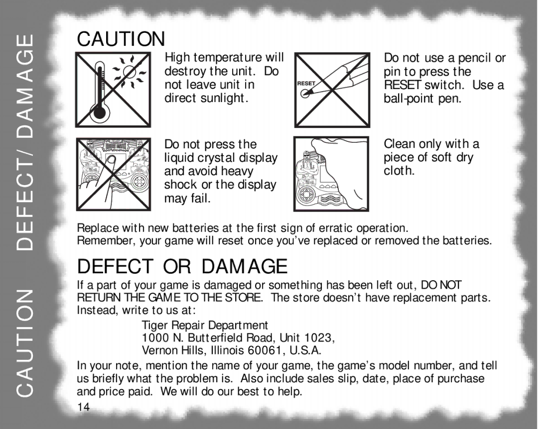 Tiger 60-053 manual C T / D a M a G E, Defect or Damage 