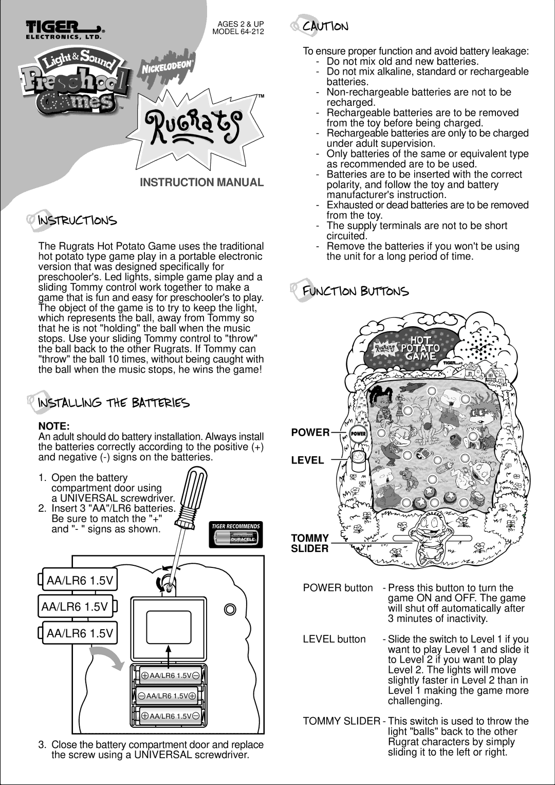 Tiger 64-212 instruction manual AA/LR6, Power Level Tommy Slider 