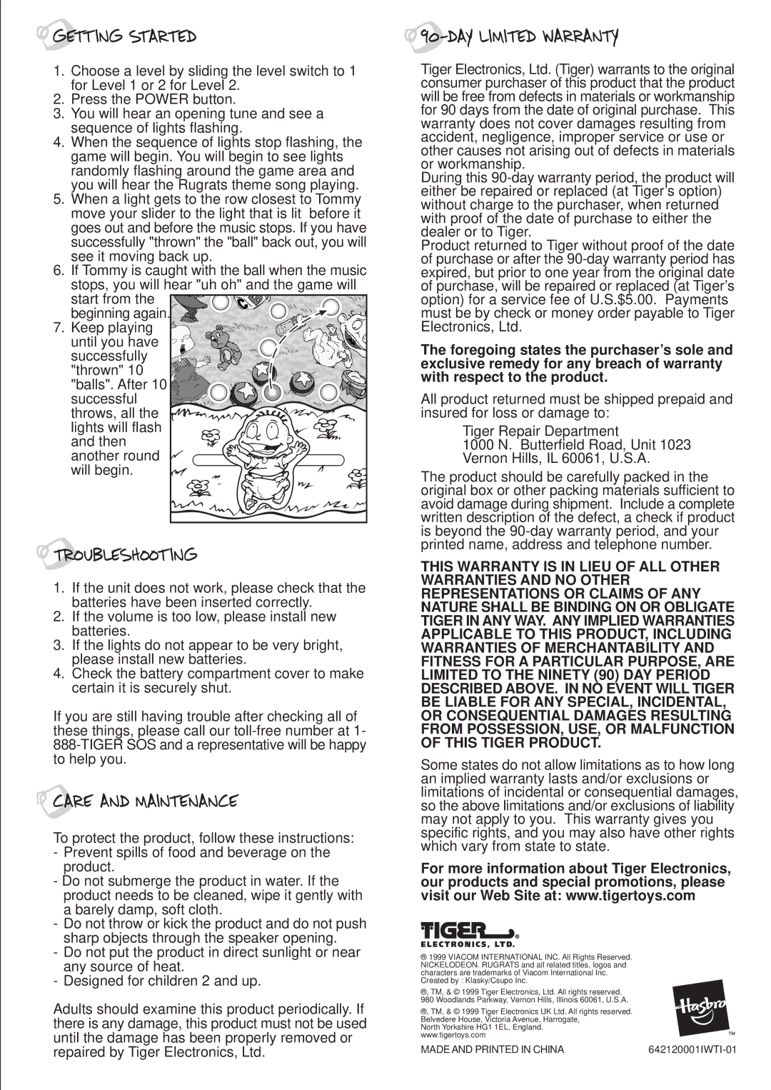 Tiger 64-212 instruction manual 642120001IWTI-01 