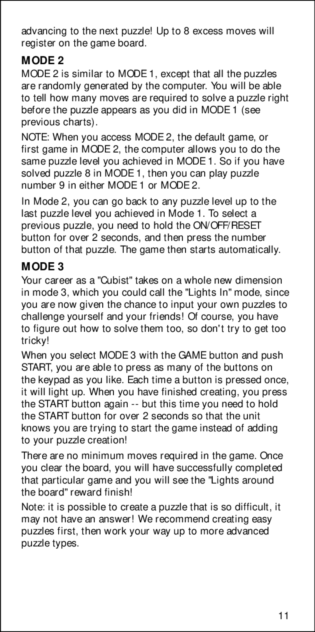 Tiger 7-592 quick start Mode 