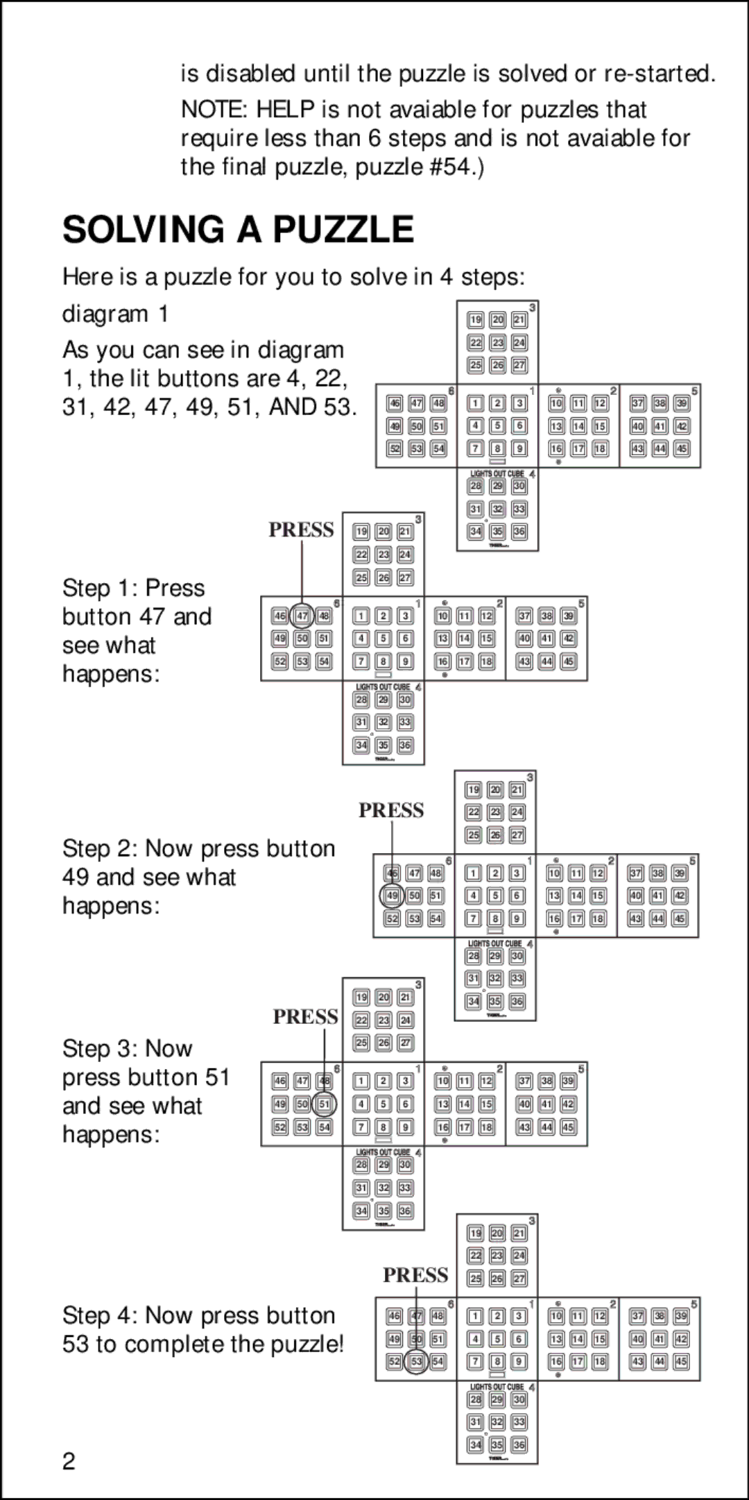 Tiger 7-592 quick start Solving a Puzzle, Now press button To complete the puzzle 