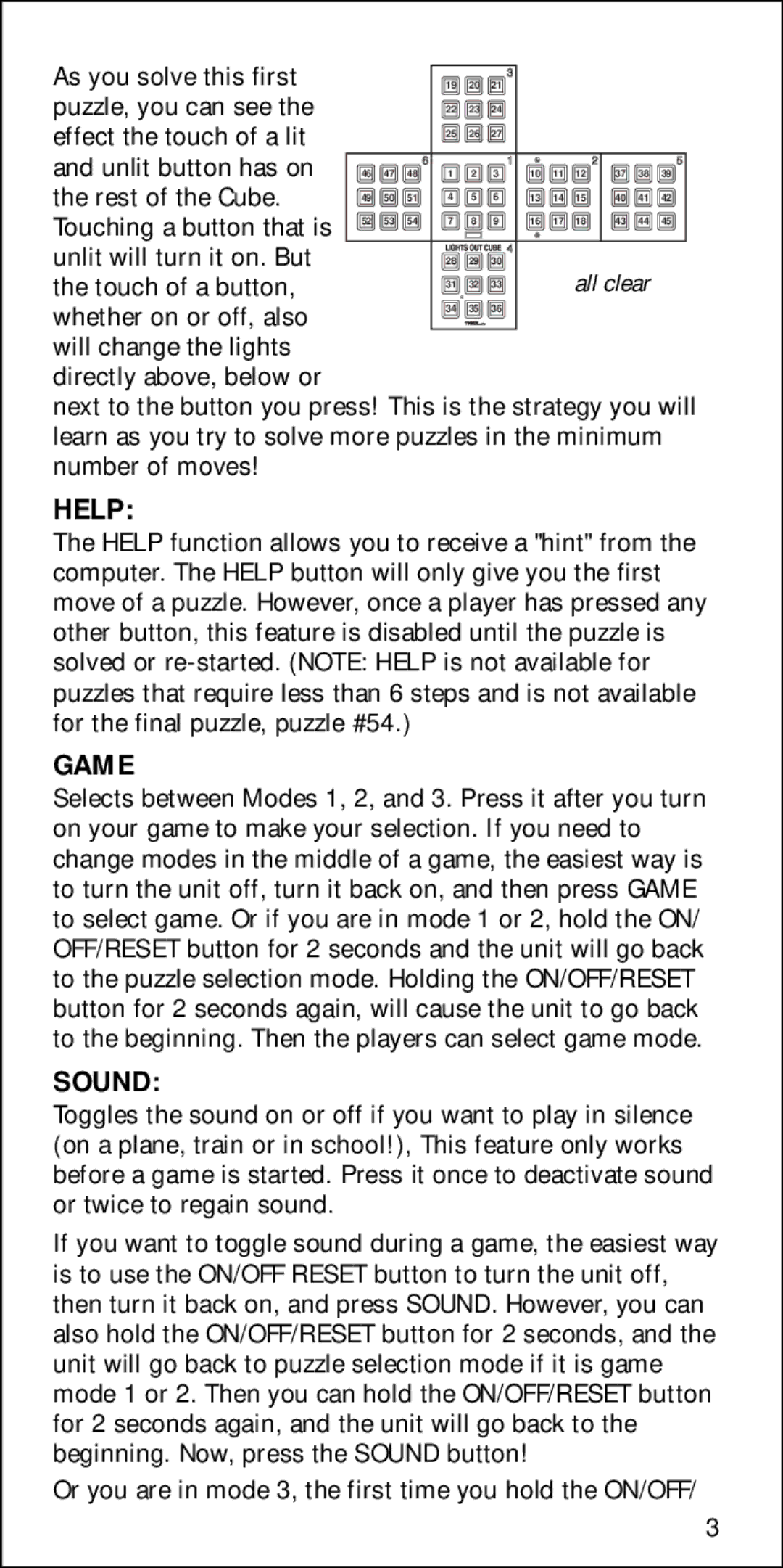 Tiger 7-592 quick start Help, Game, Sound 