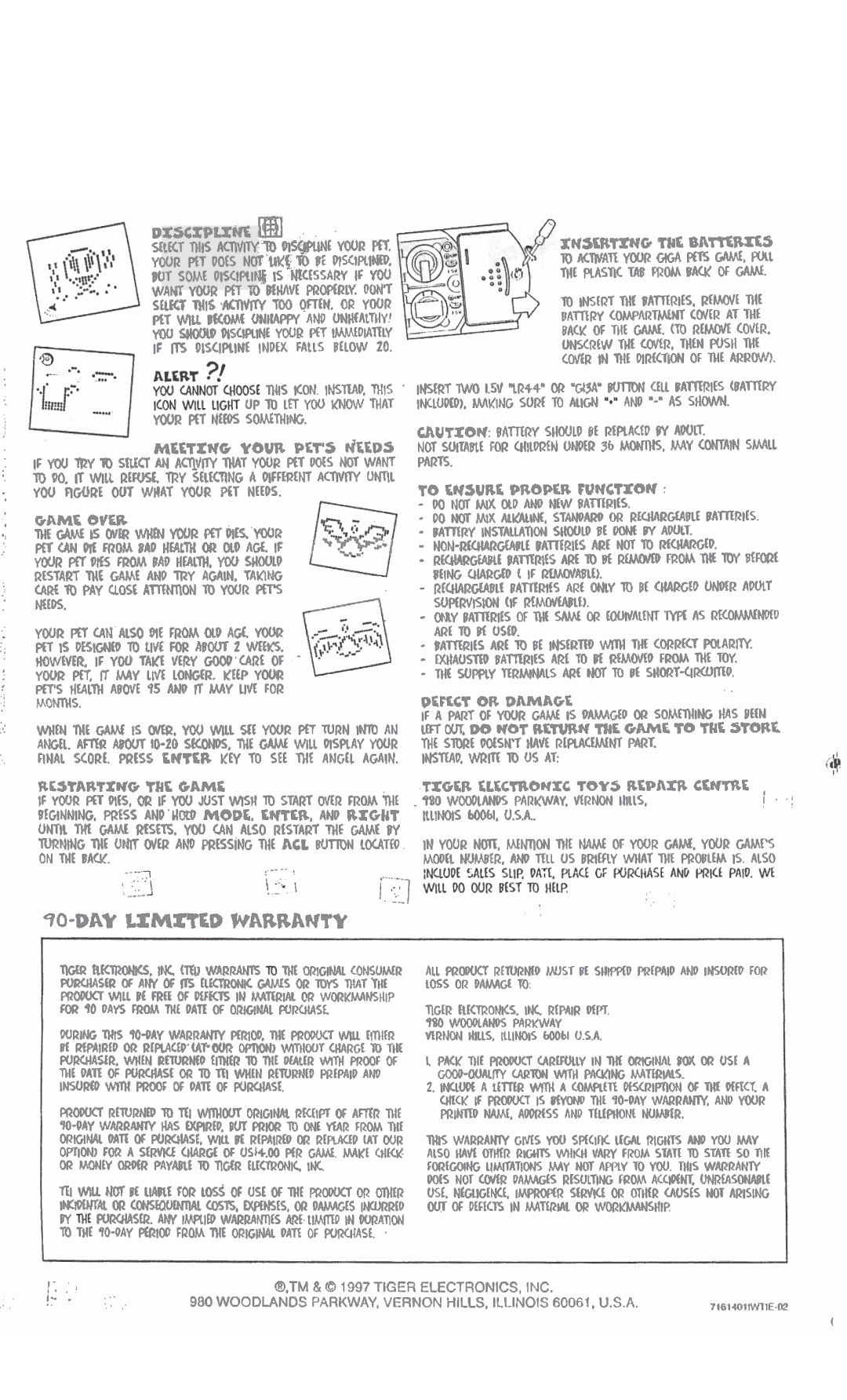 Tiger 71-614 manual Disciplzht, To Ensure Promr Cunctxon, E Over, Restarting WE Game G U I Electronic Toys Repair Centre 