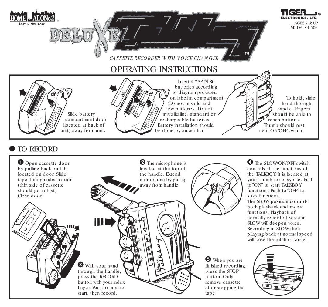 Tiger 83-506 manual Operating Instructions, To Record, Model 