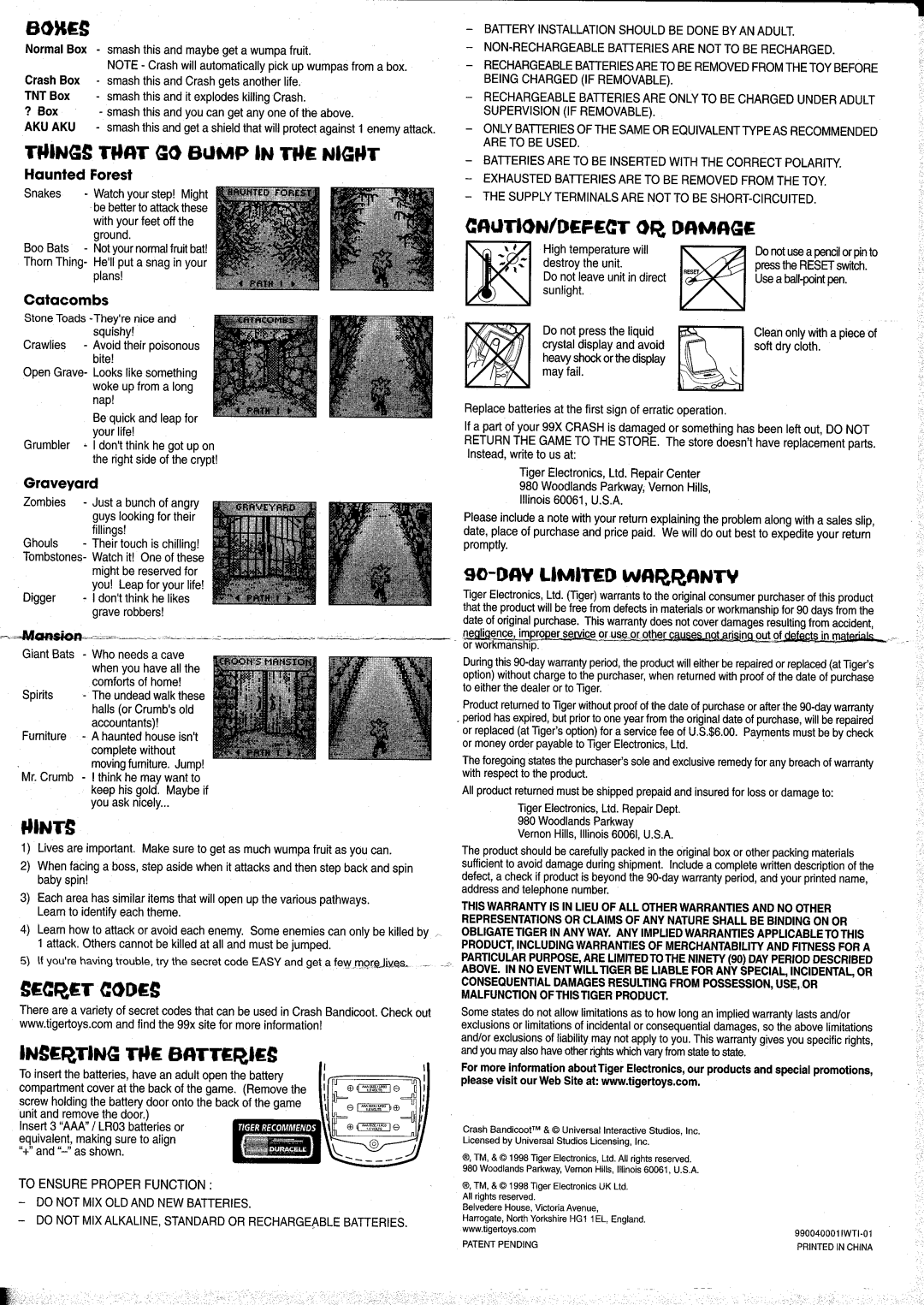 Tiger 99-004 manual 