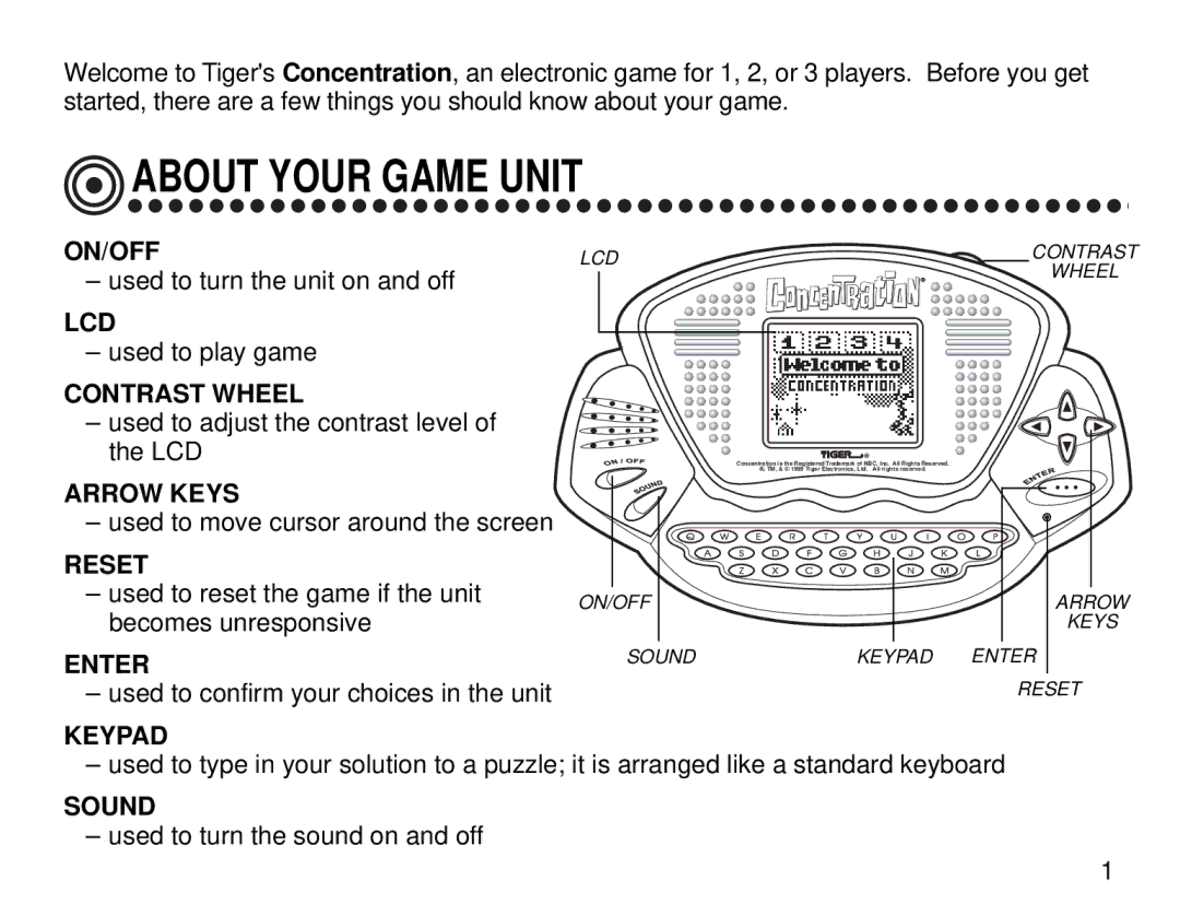 Tiger Electronic Game manual About Your Game Unit, Enter 