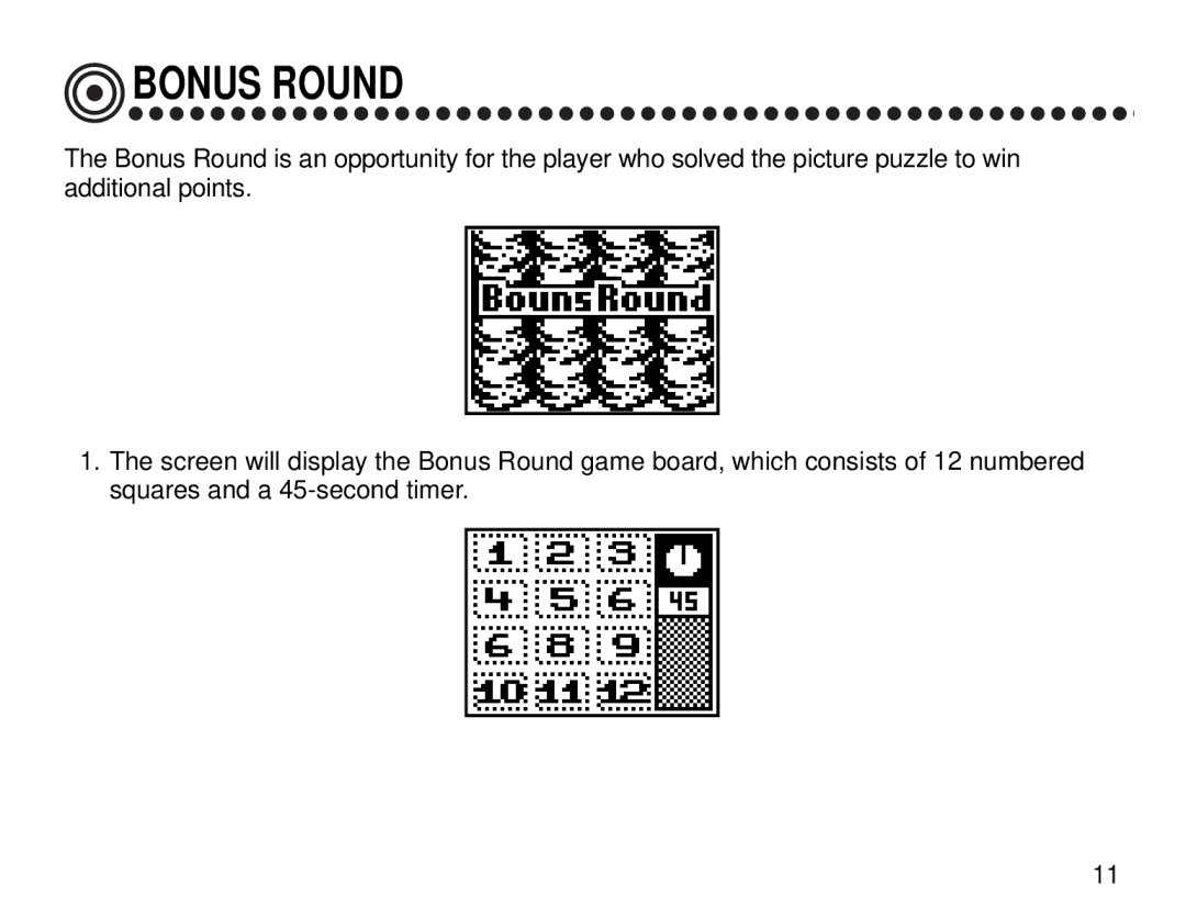 Tiger Electronic Game manual Bonus Round 