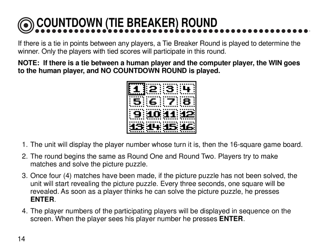 Tiger Electronic Game manual Countdown TIE Breaker Round 