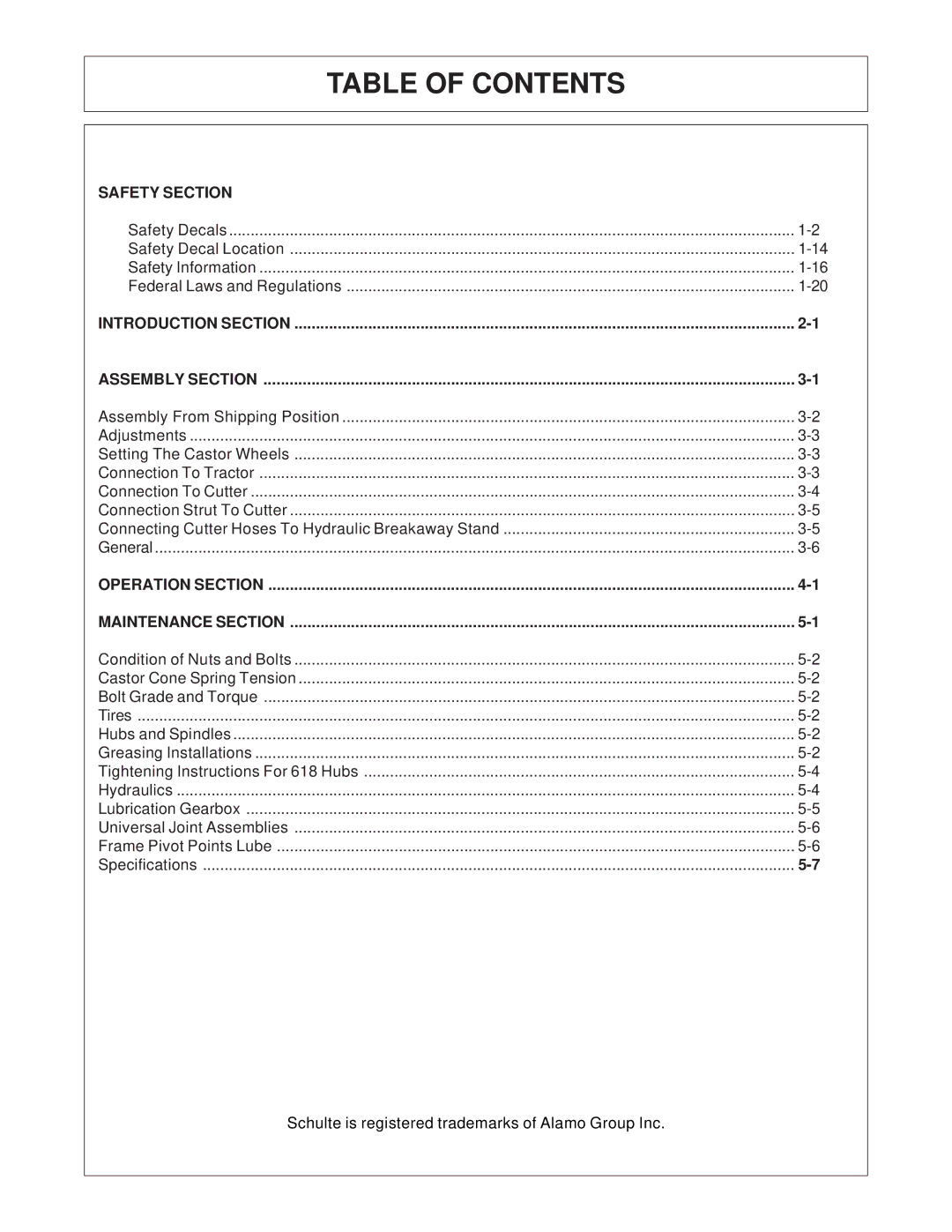 Tiger FLX10, FLX15 manual Table of Contents 