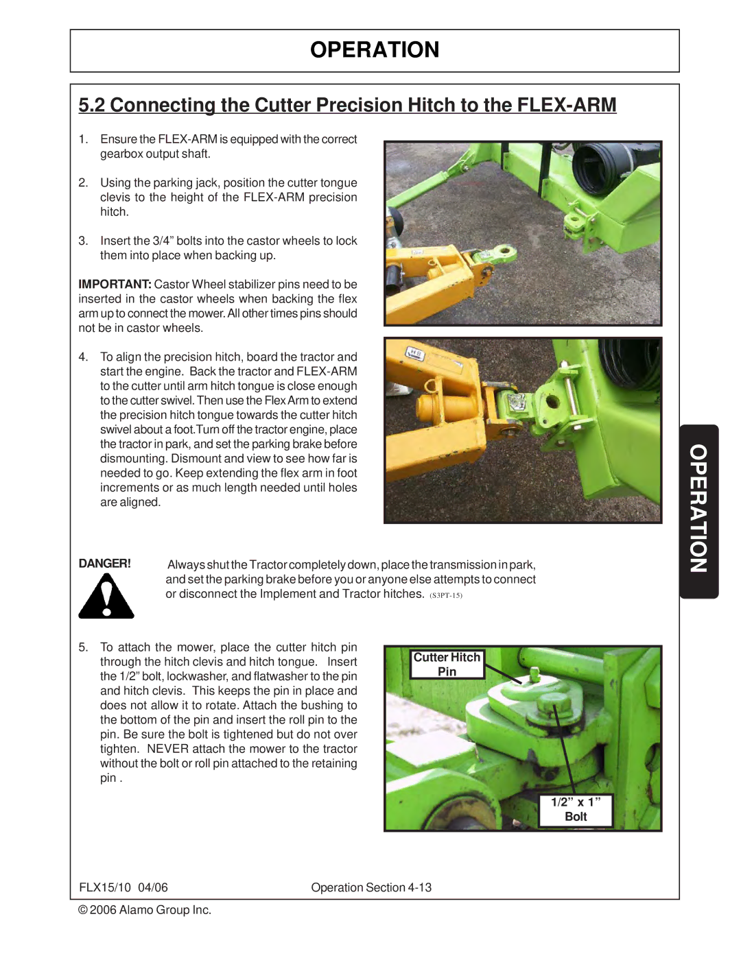 Tiger FLX15, FLX10 manual Connecting the Cutter Precision Hitch to the FLEX-ARM 