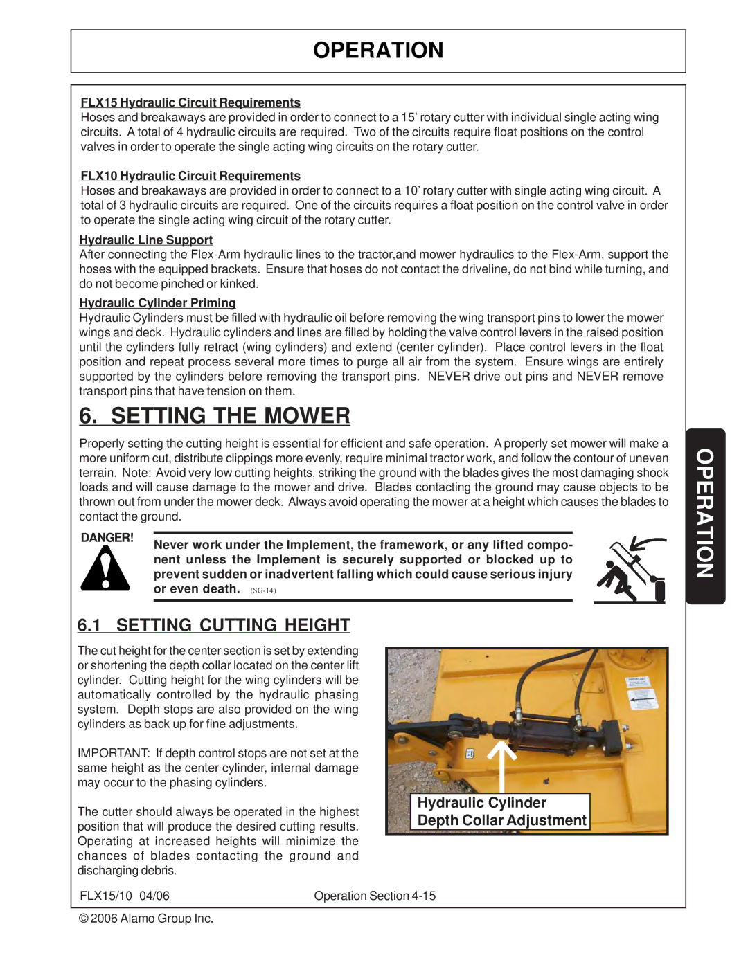 Tiger FLX15, FLX10 manual Setting the Mower 