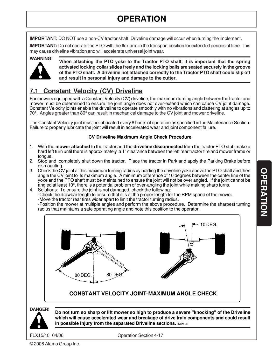 Tiger FLX15, FLX10 manual Constant Velocity CV Driveline, CV Driveline Maximum Angle Check Procedure 