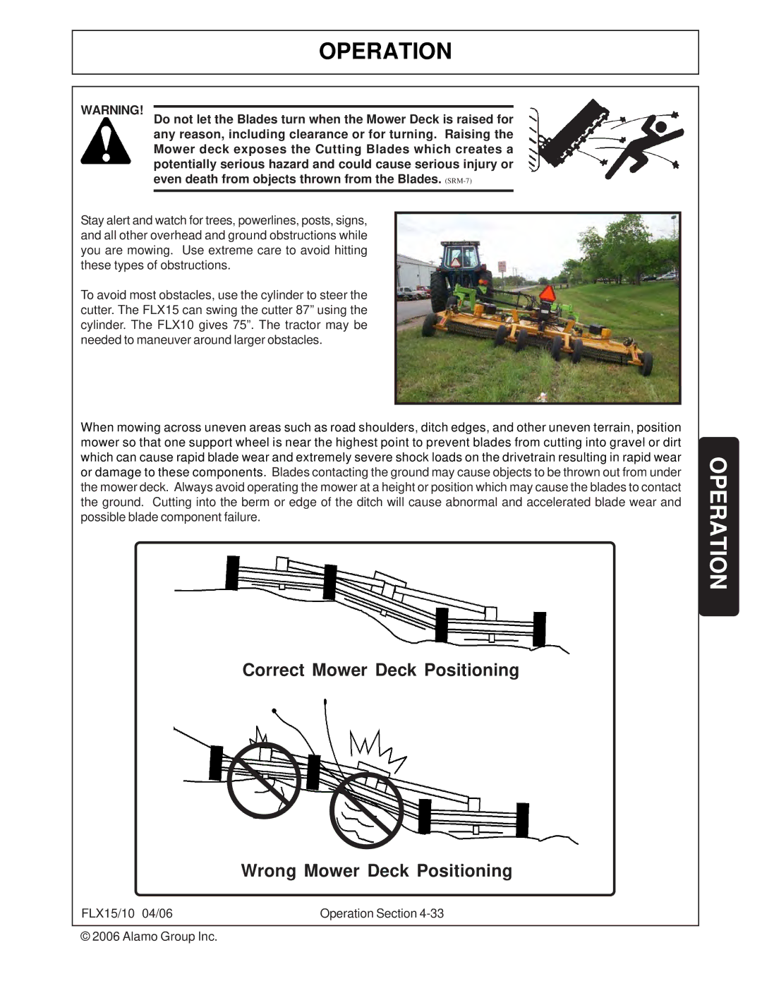 Tiger FLX15, FLX10 manual Correct Mower Deck Positioning Wrong Mower Deck Positioning 